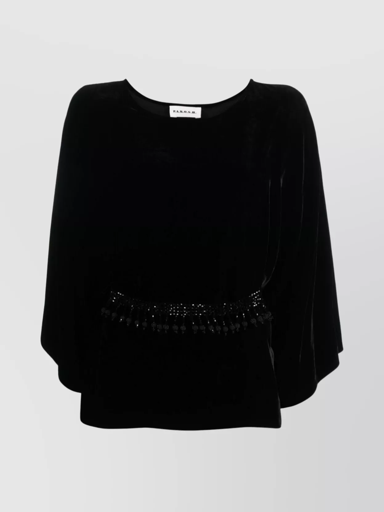 P.a.r.o.s.h Velvet Top With Embellished Waist And Loose Sleeves In Black