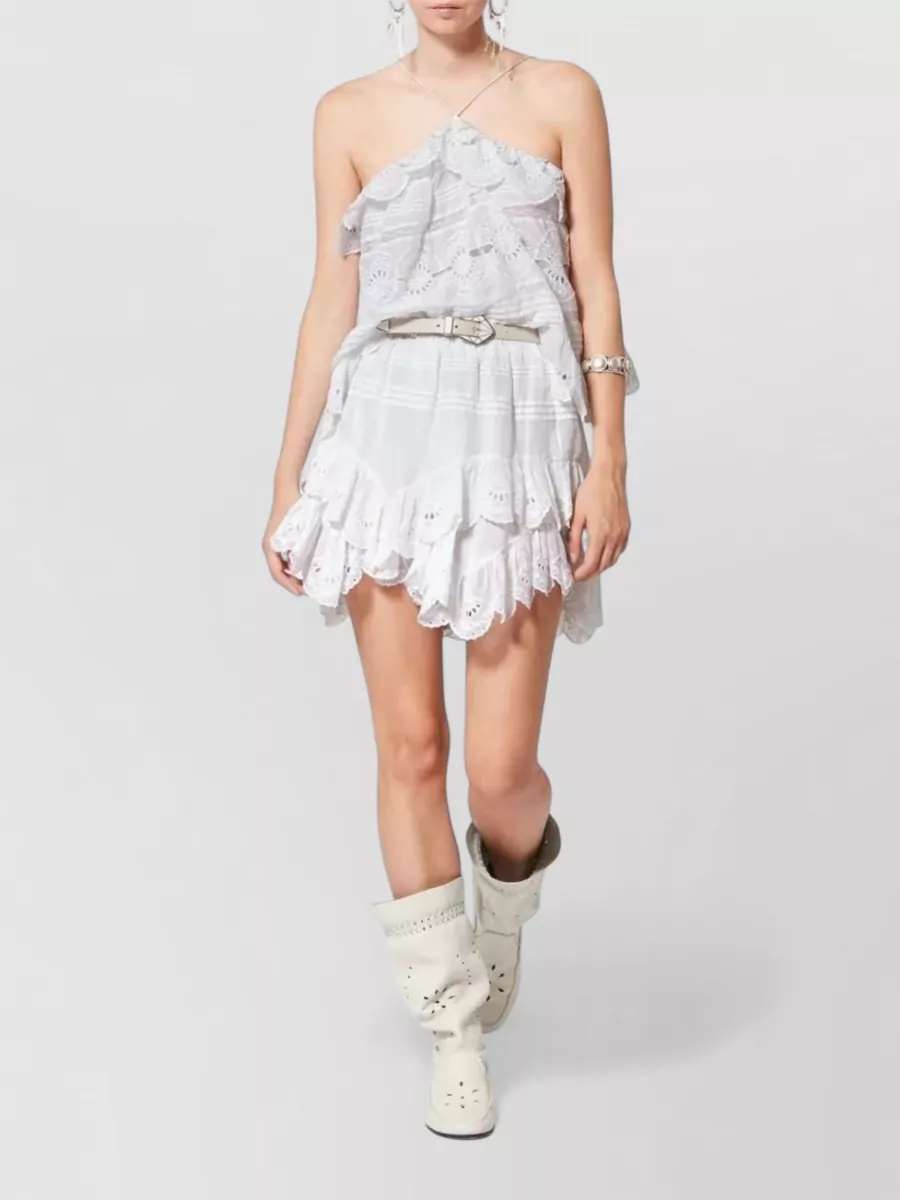 Isabel Marant Etoile Floral Lace Shorts Scalloped Hem Tiered Ruffles