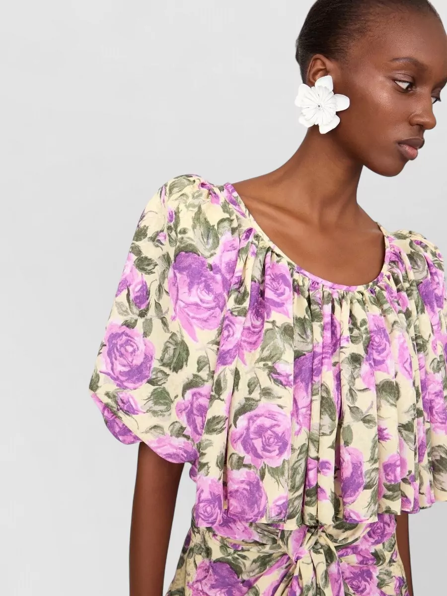 Chloé Printed Silk Cropped Blouse
