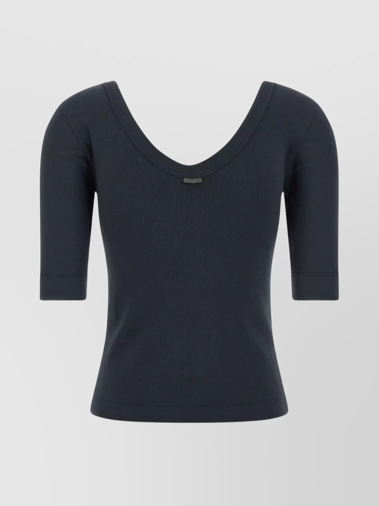 Brunello Cucinelli Ribbed Scoop Neck Short Sleeve Top In Black