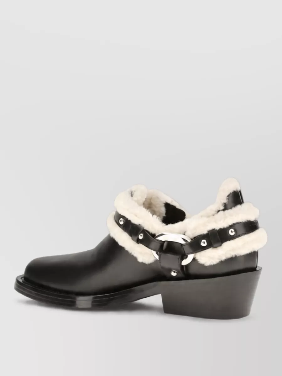 Paco Rabanne Leather Shearling Trim Ankle Boots
