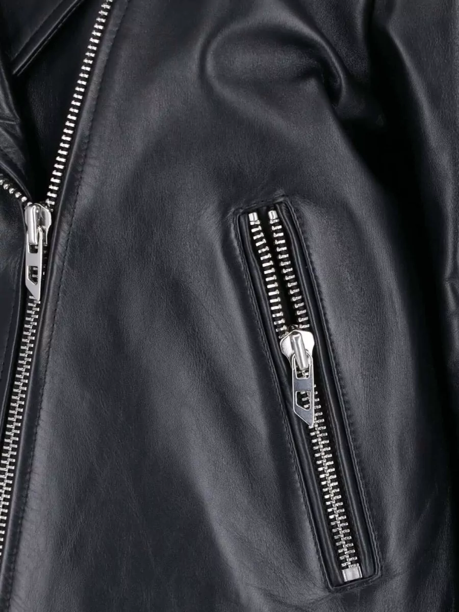 Diesel Hammered Leather Asymmetric Biker Jacket