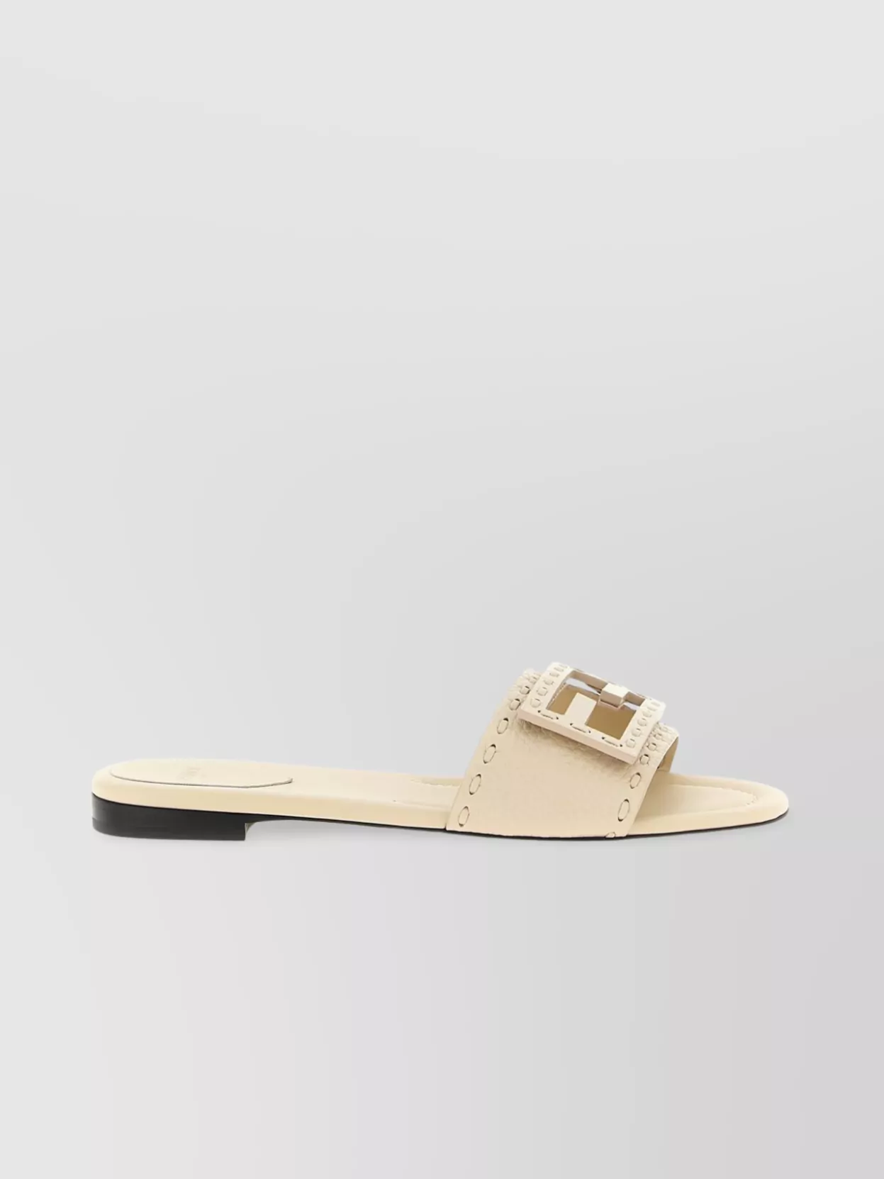 Fendi Baguette Ff Leather Buckle Flat Slide Sandals In Multi