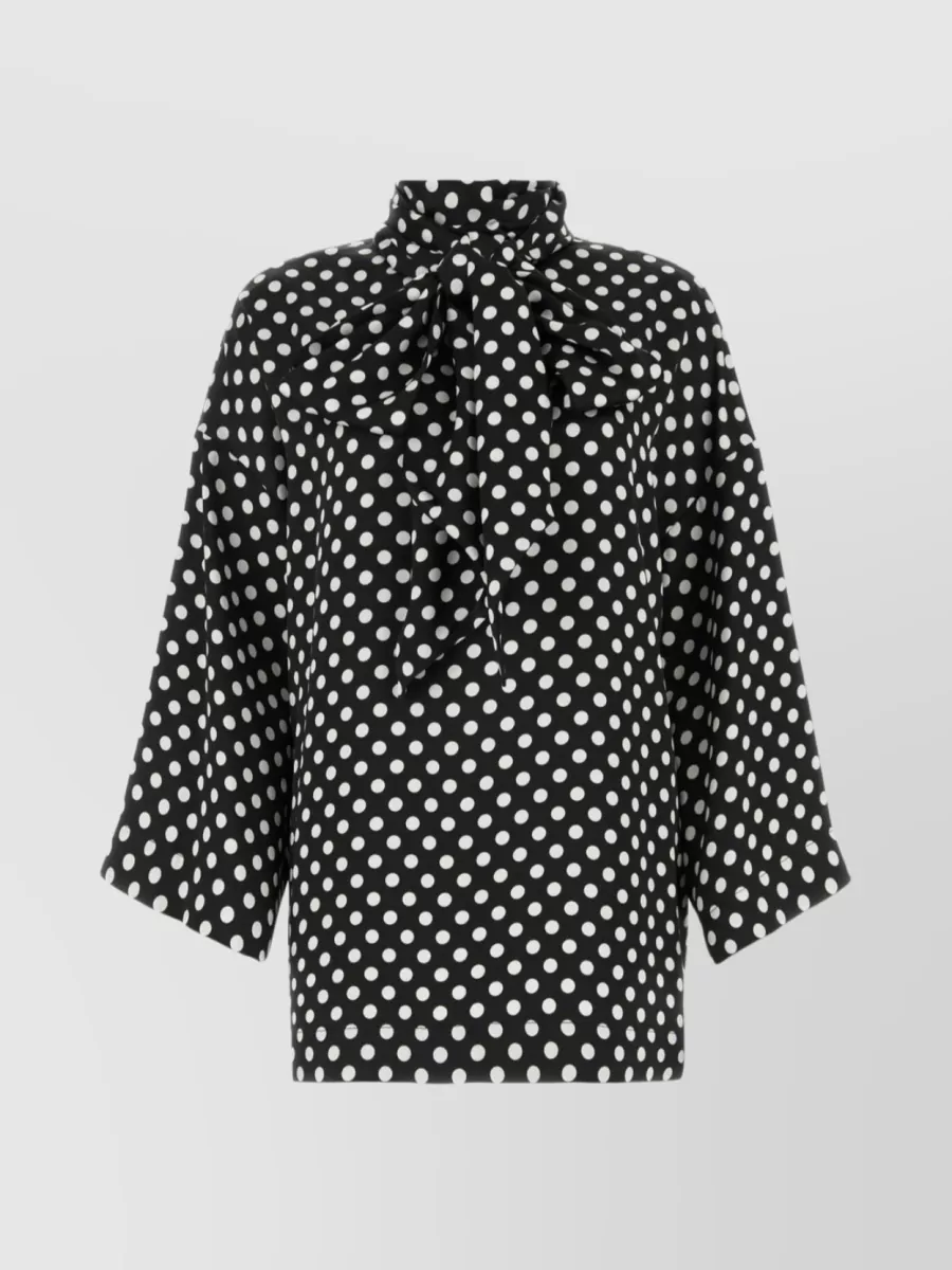 Shop Saint Laurent Bow Collar Dotted Satin Blouse In Black
