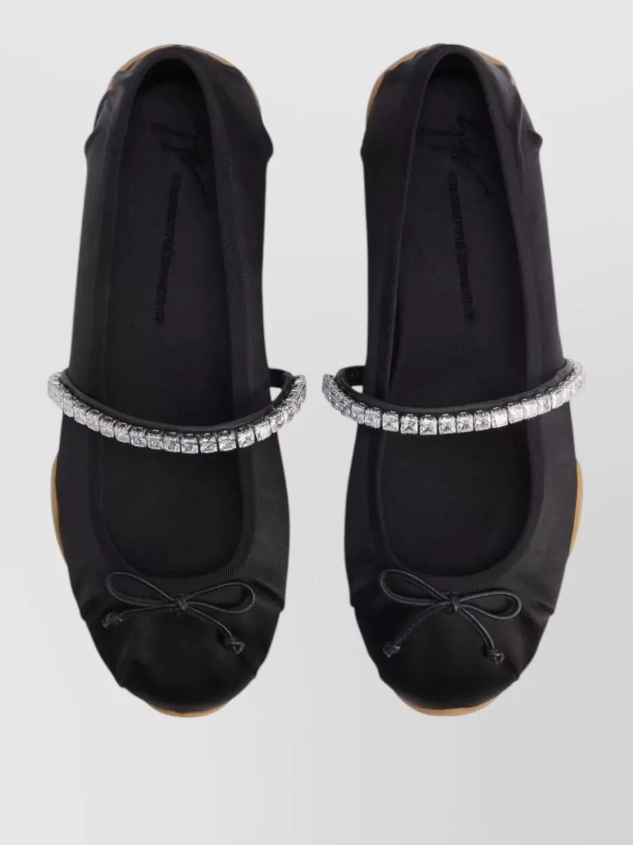 Giuseppe Zanotti Silk Satin Rhinestone-Bow Ballerina Shoes