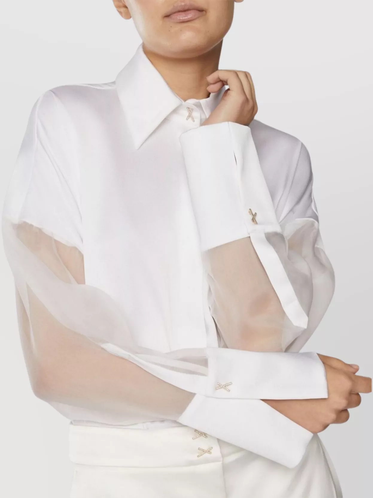 Genny Satin Shirt With French Cuffs And Long Sheer Sleeves