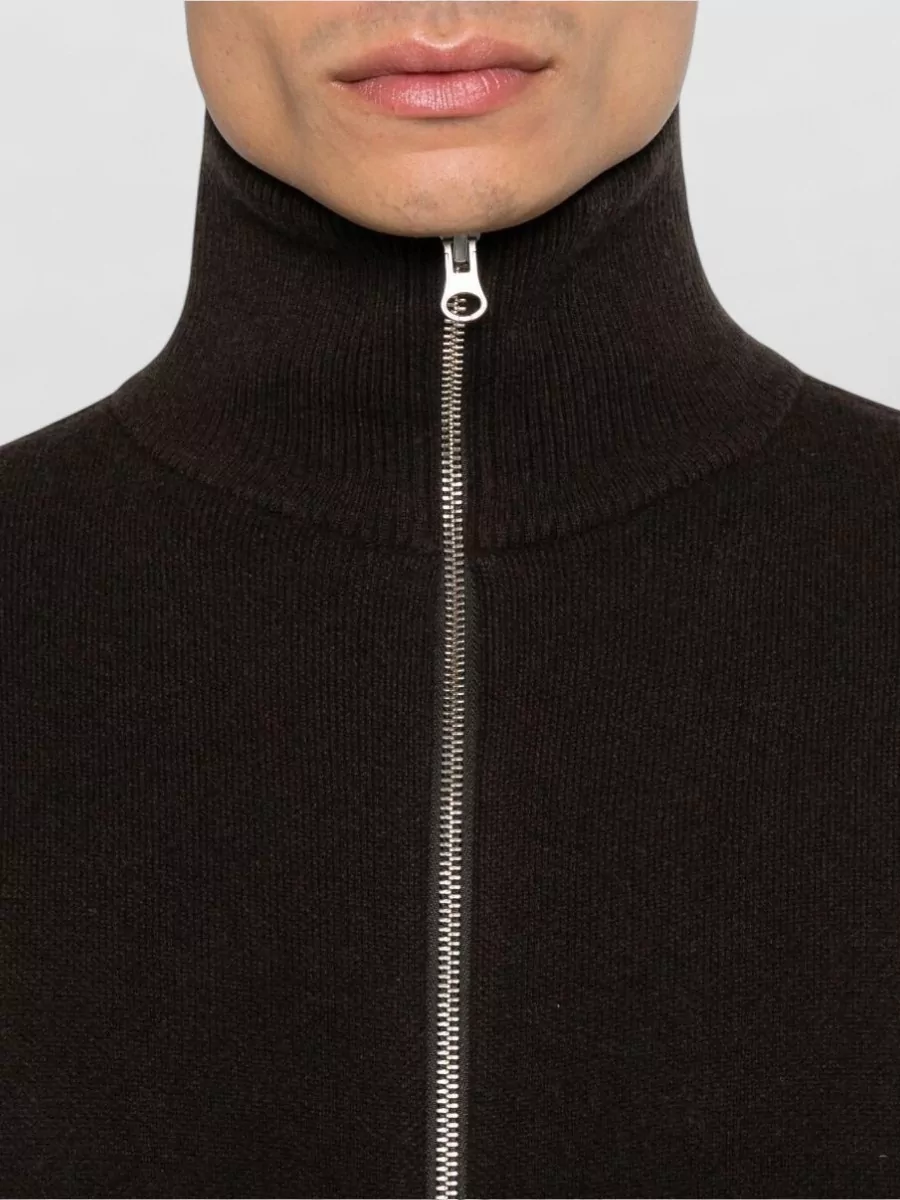 Extreme Cashmere Cashmere Ribbed High Neck Zip-Up Cardigan