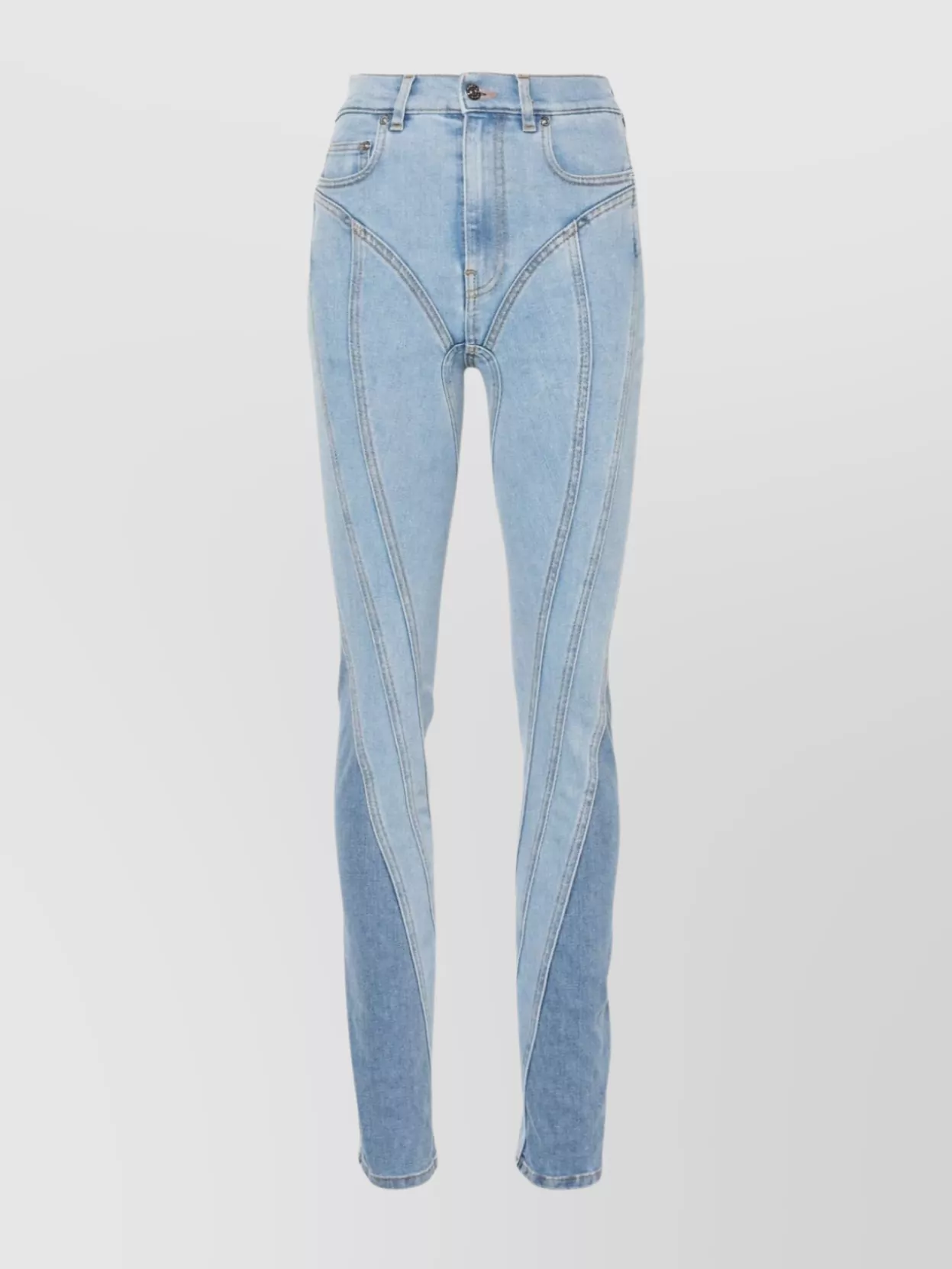 Shop Mugler Streamlined High-waisted Skinny Trousers In Blue