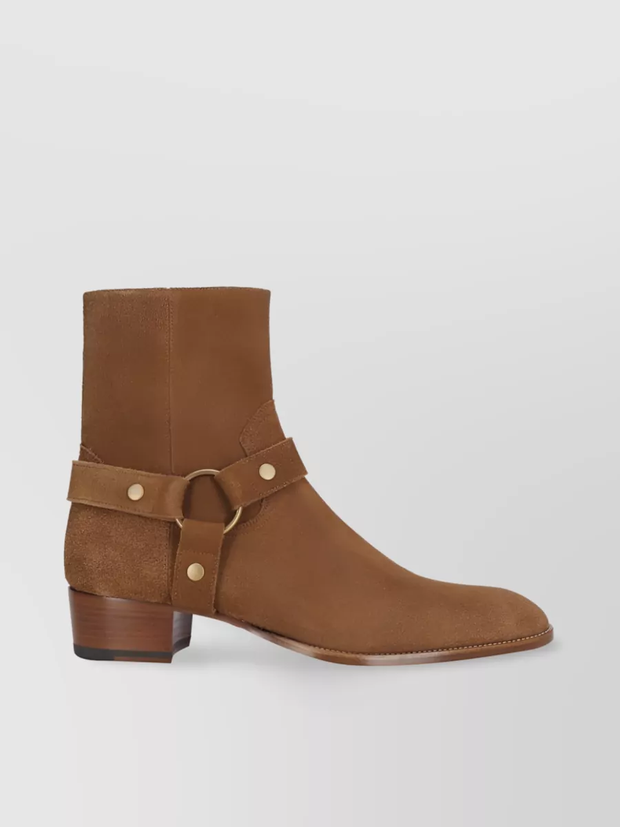 Shop Saint Laurent Wyatt Studded Suede Boots In Brown