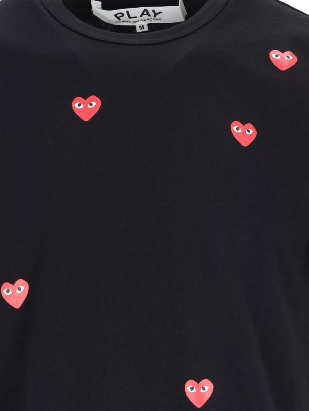 Comme Des Garçons Play Heart Print Crew Neck Graphic Top In Black