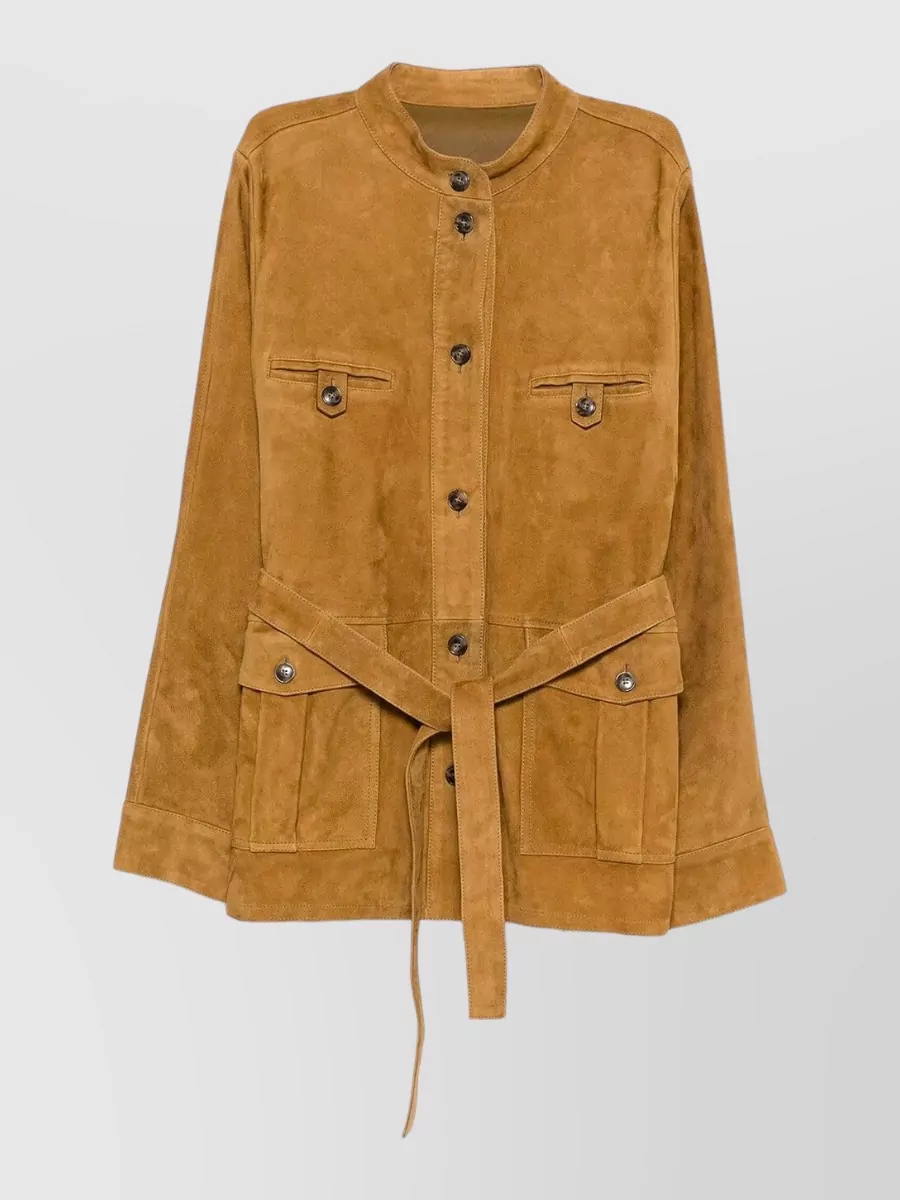 Yves Salomon Leather Single Breasted Coat