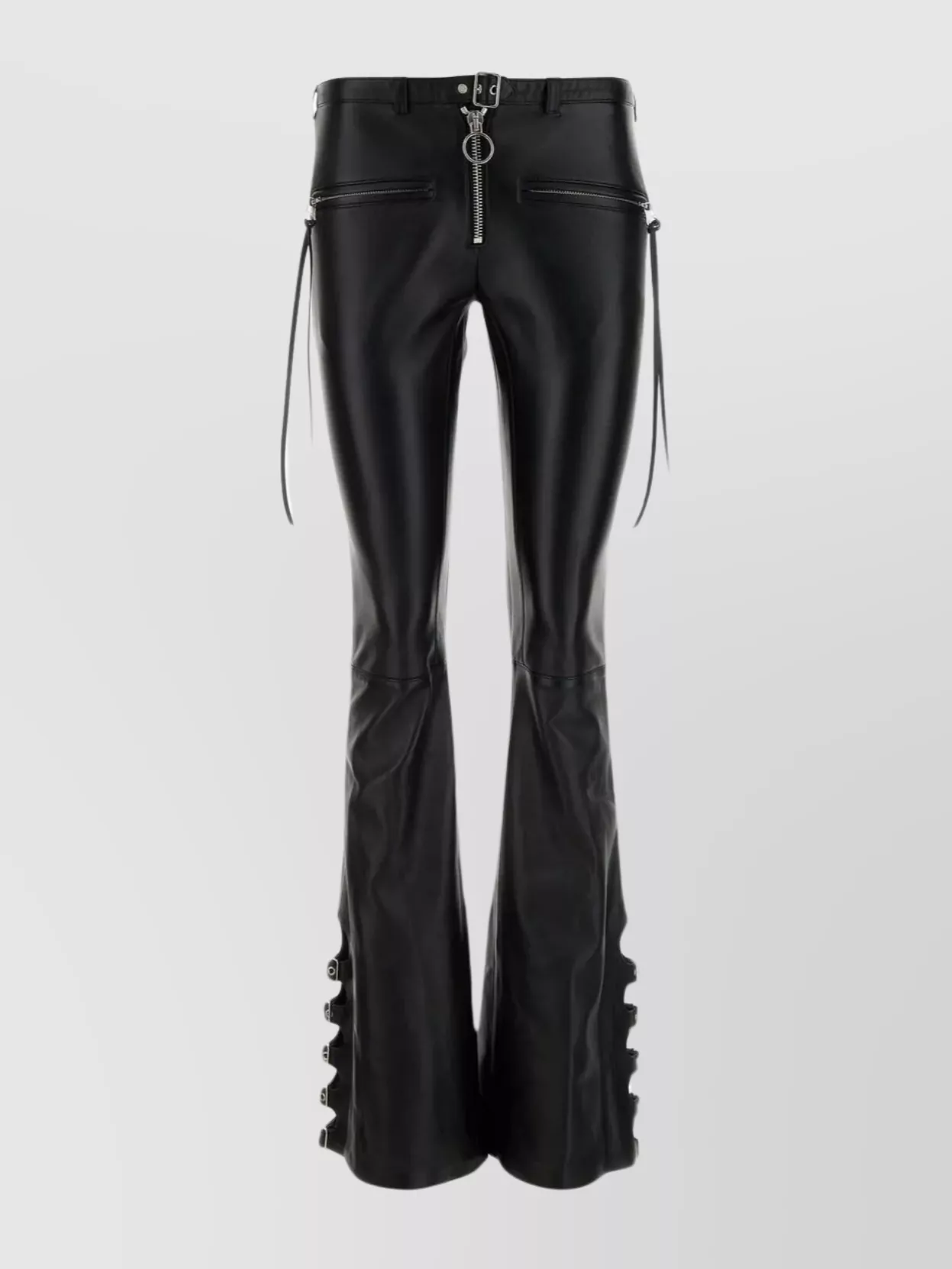 Shop Courrèges Leather Pant With Adjustable Straps And Flared Silhouette