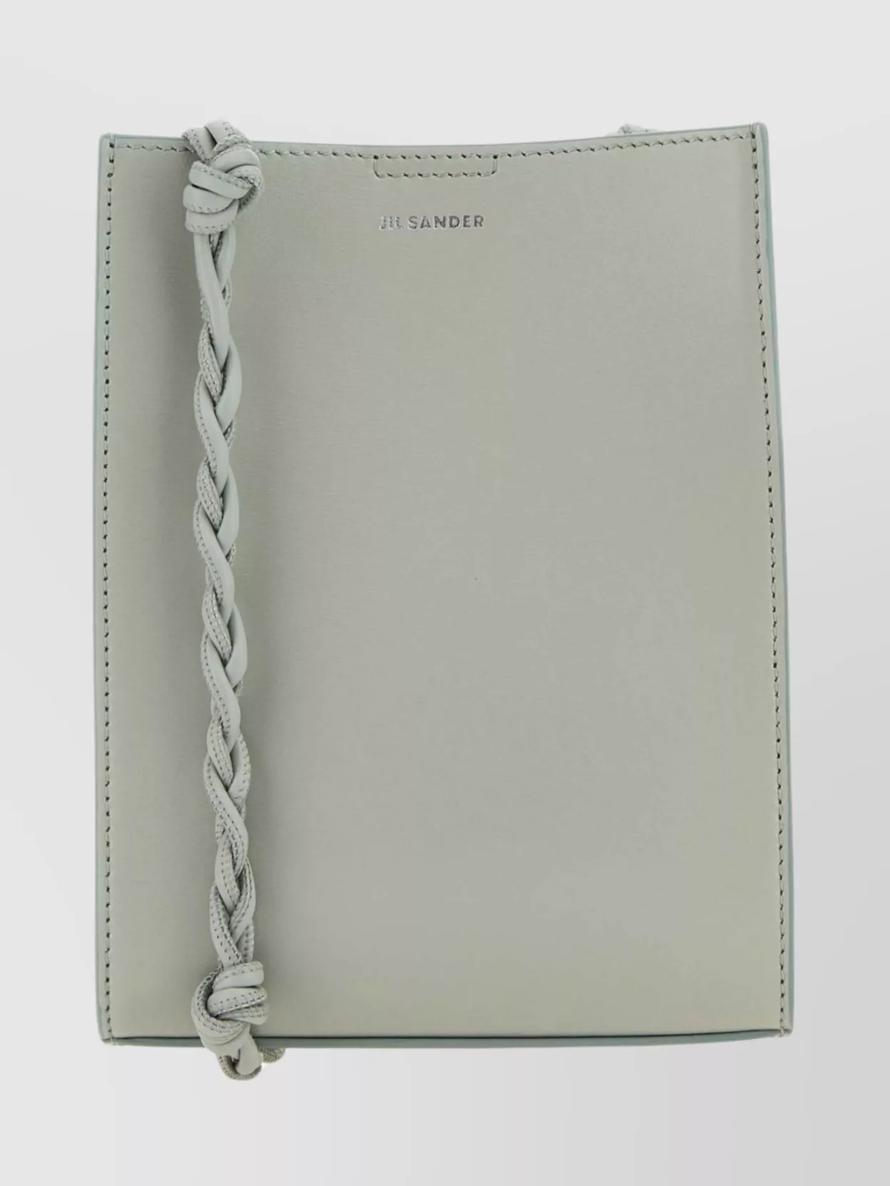 Shop Jil Sander Leather Shoulder Bag With Flat Silhouette And Braided Detail In Grey
