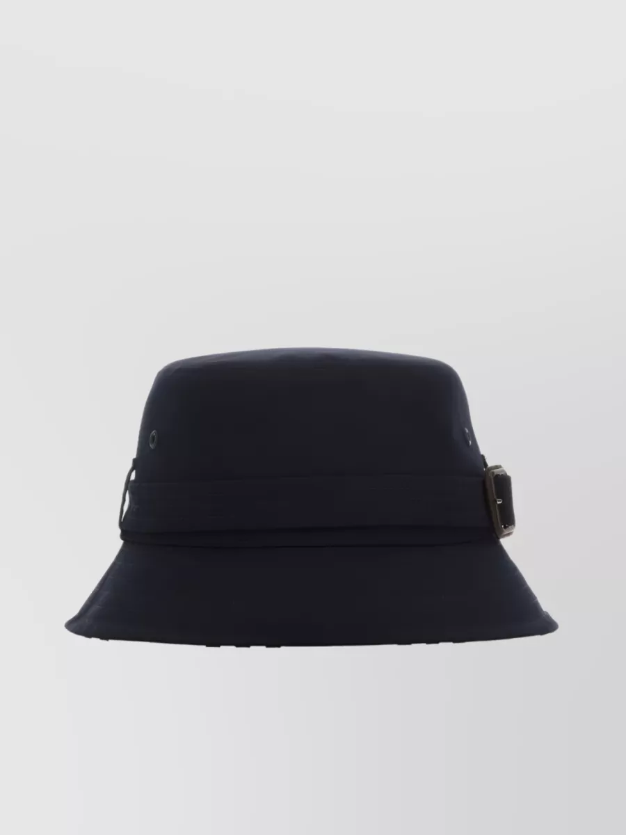 Shop Burberry Cotton Bucket Hat With Buckle And Eyelet Detail In Blue