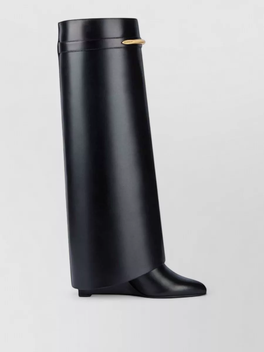 Givenchy Leather shark pinch knee-high wedge boots