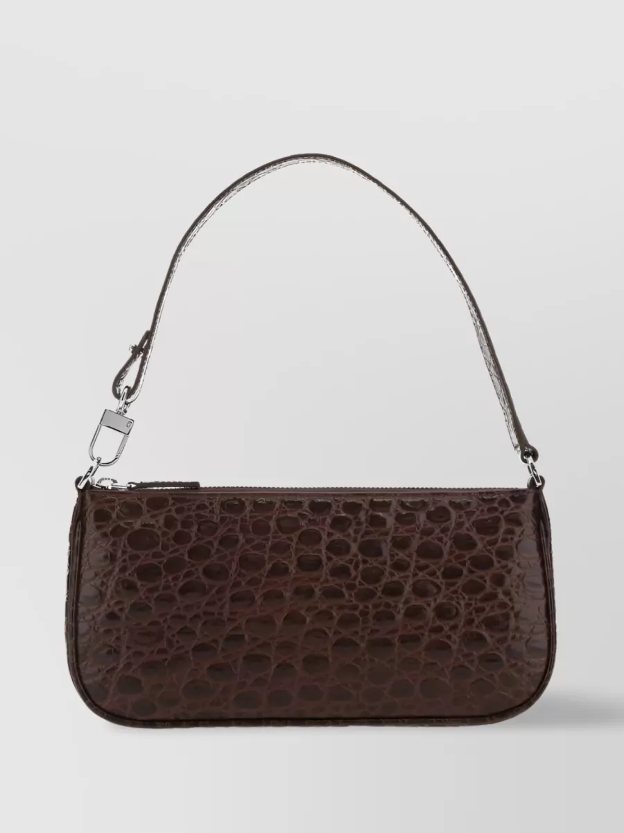 Shop By Far Embossed Crocodile Tote With Adjustable Strap In Brown