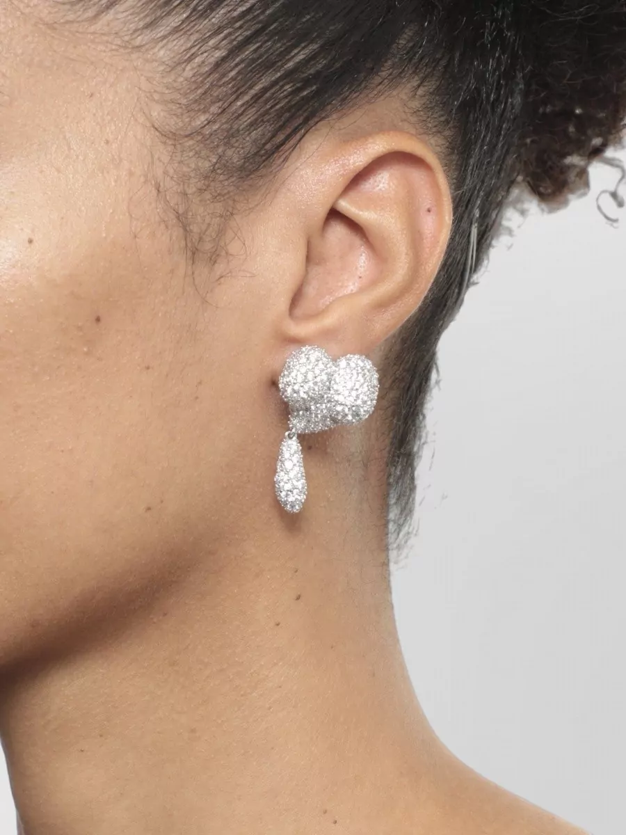 Vivienne Westwood Asymmetrical Pavé Heart Drop Earrings