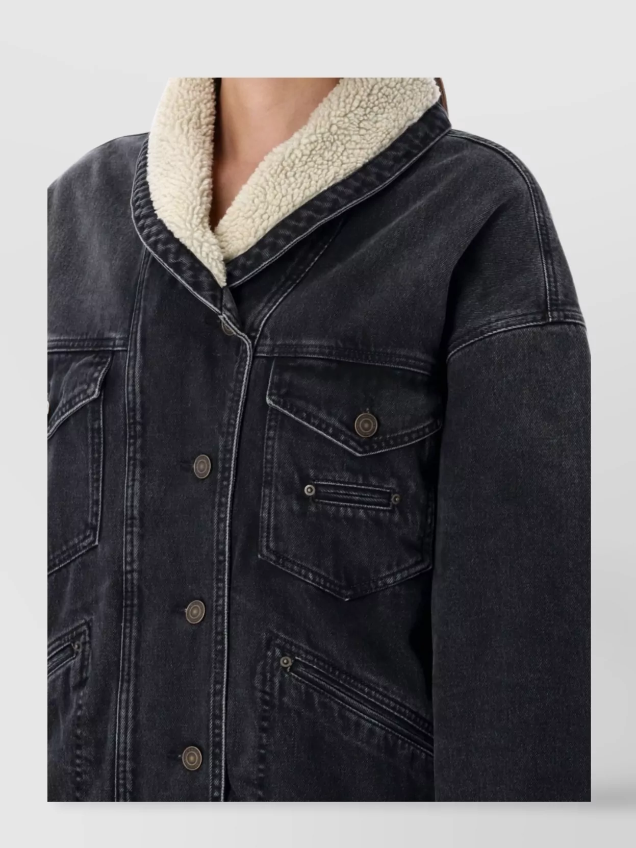 Isabel Marant Étoile Denim Jacket With Faux Fur Detail In Black