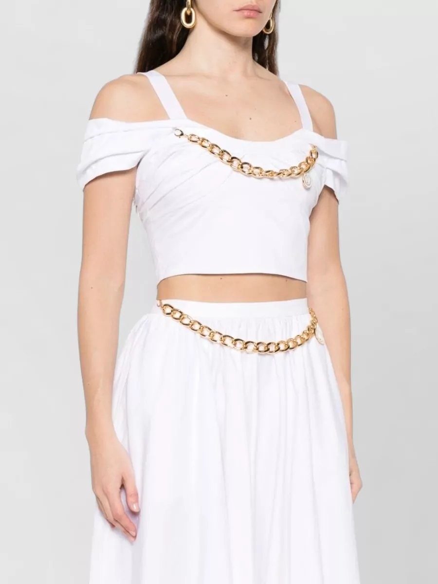 Elisabetta Franchi Sleeveless Top Off Shoulder Cropped Chain