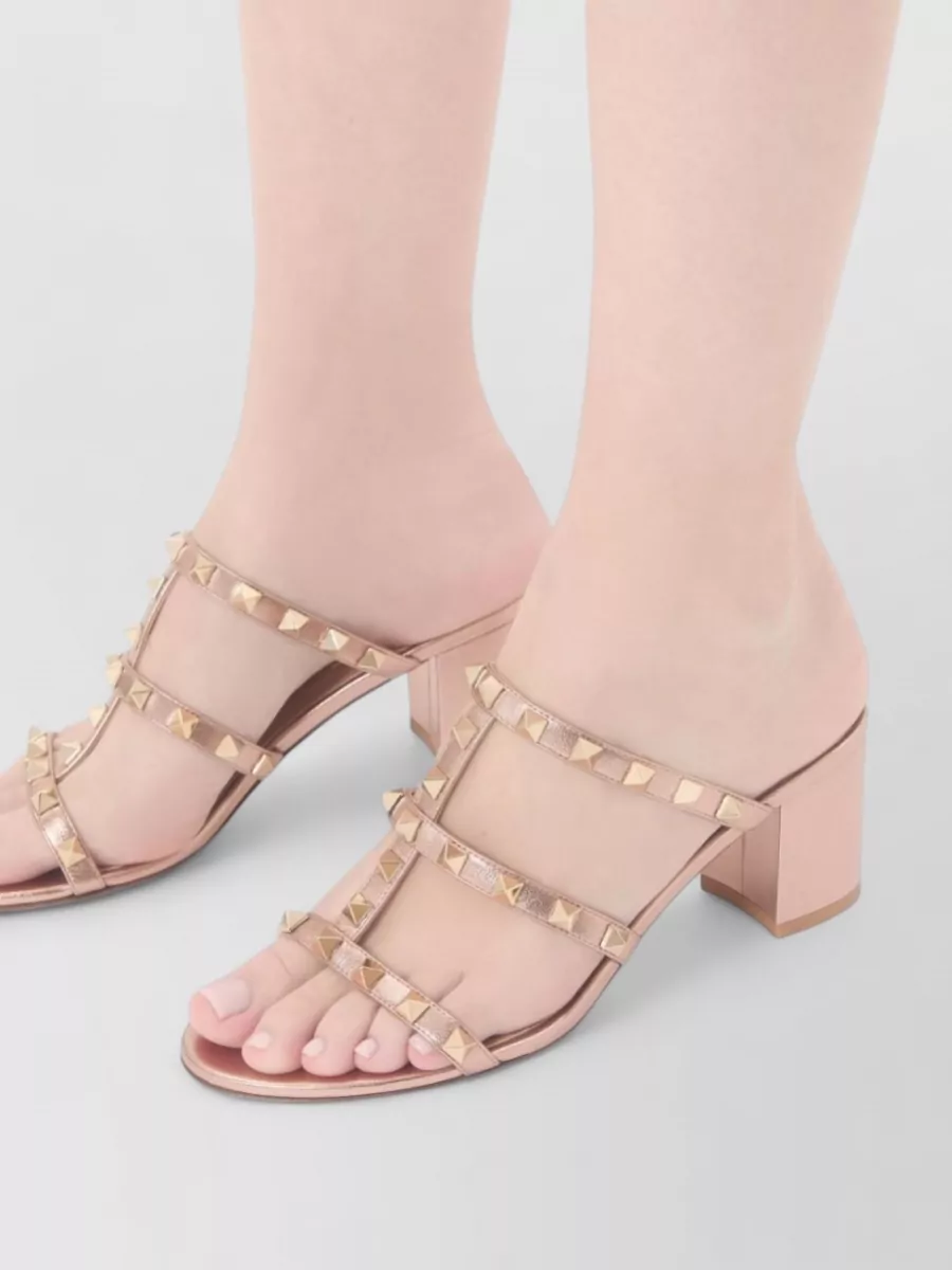 Valentino Garavani Rockstud Leather Sandals Block Heel