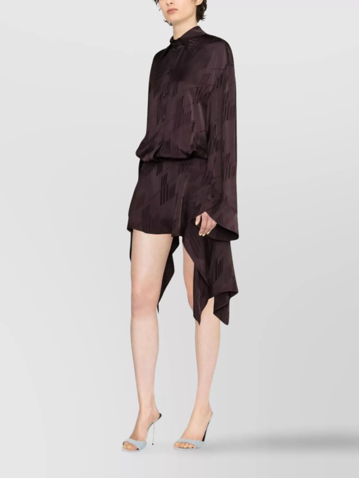 The Attico Shirt Dress Houndstooth Asymmetric Hem