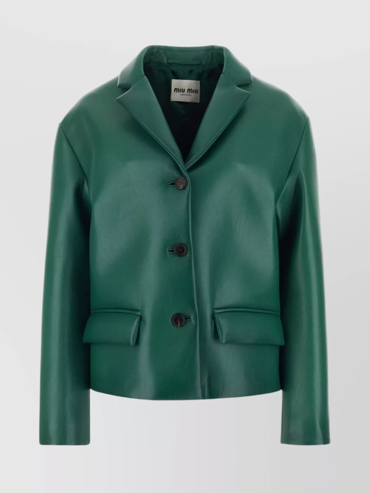Shop Miu Miu Nappa Leather Jacket With Cropped Length And Structured Shoulders In Green