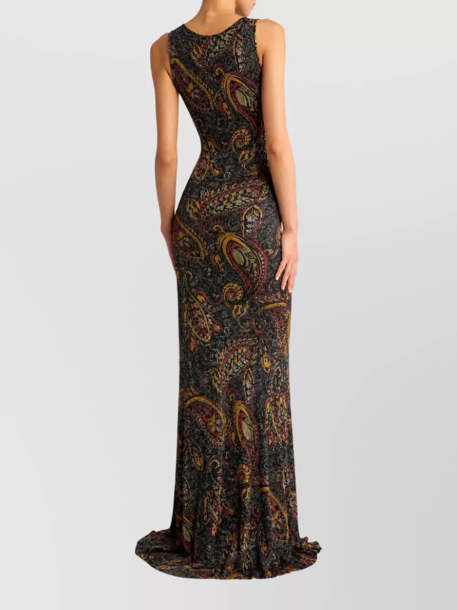 Etro Ribbed Sleeveless Paisley Floral Maxi Dress