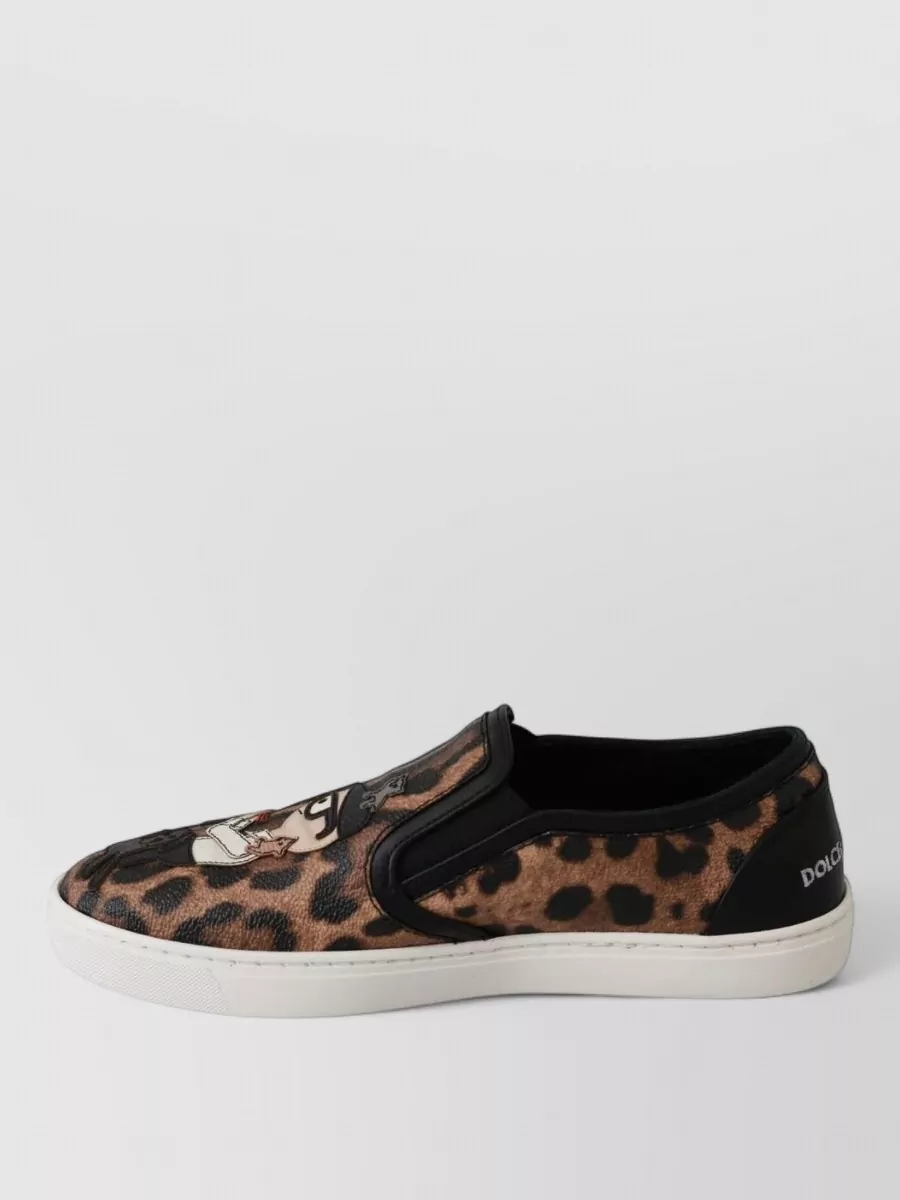 Dolce&Gabbana Leather Leopard-Print Slip-On Sneakers