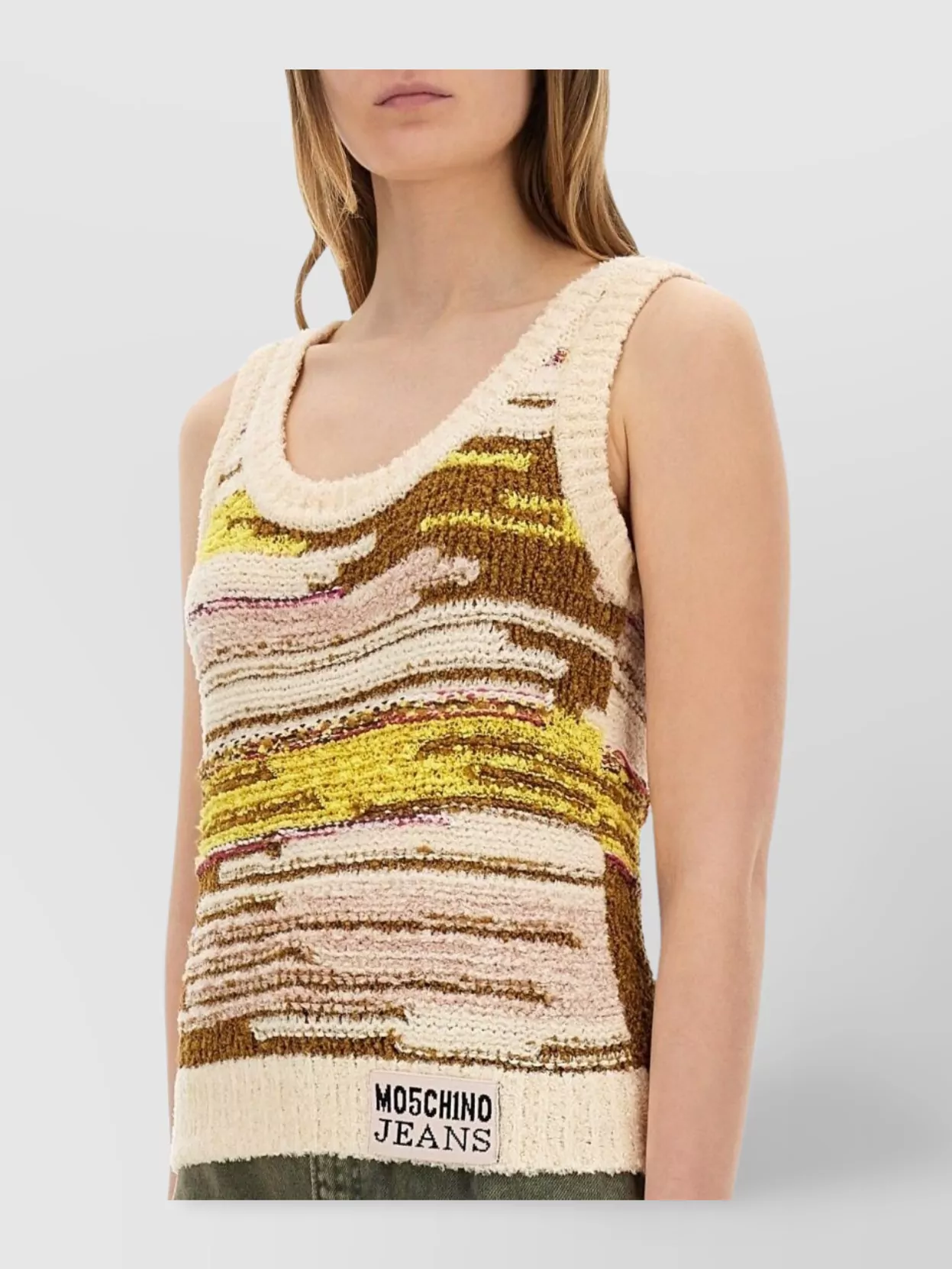 Moschino Knit Top With Multicolor Textured Scoop Neck