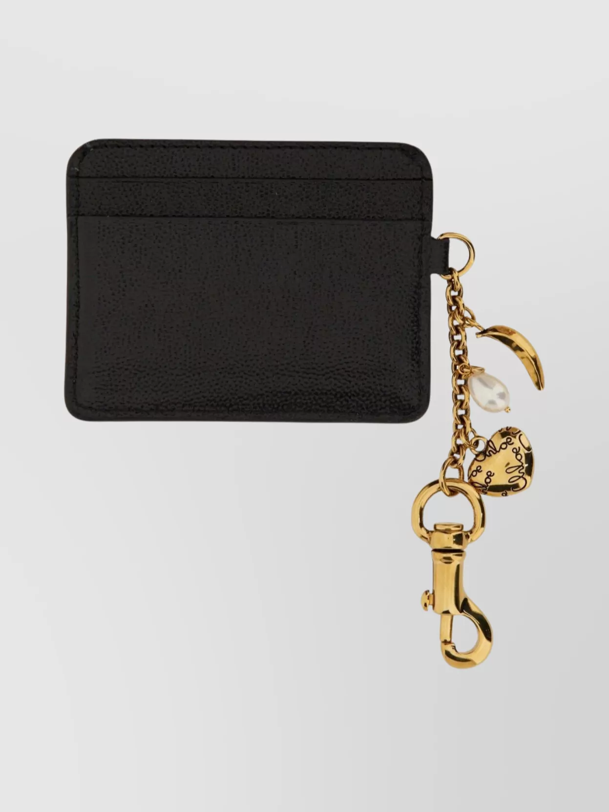 Chloé Leather Card Holder With Charms And Keychain In Black