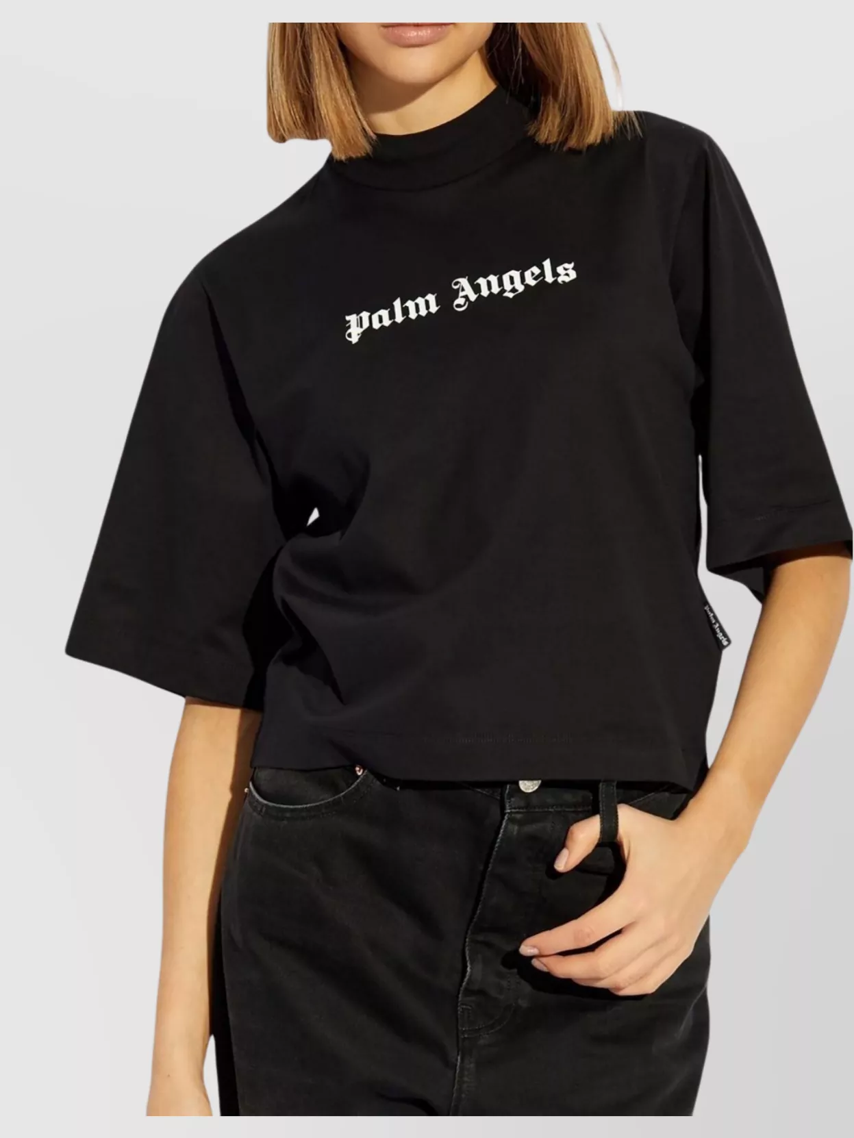 Palm Angels Crew Neck Logo Cropped T-Shirt