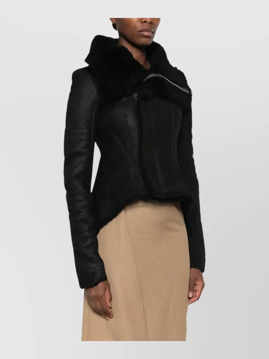Rick Owens lamb leather asymmetric biker jacket