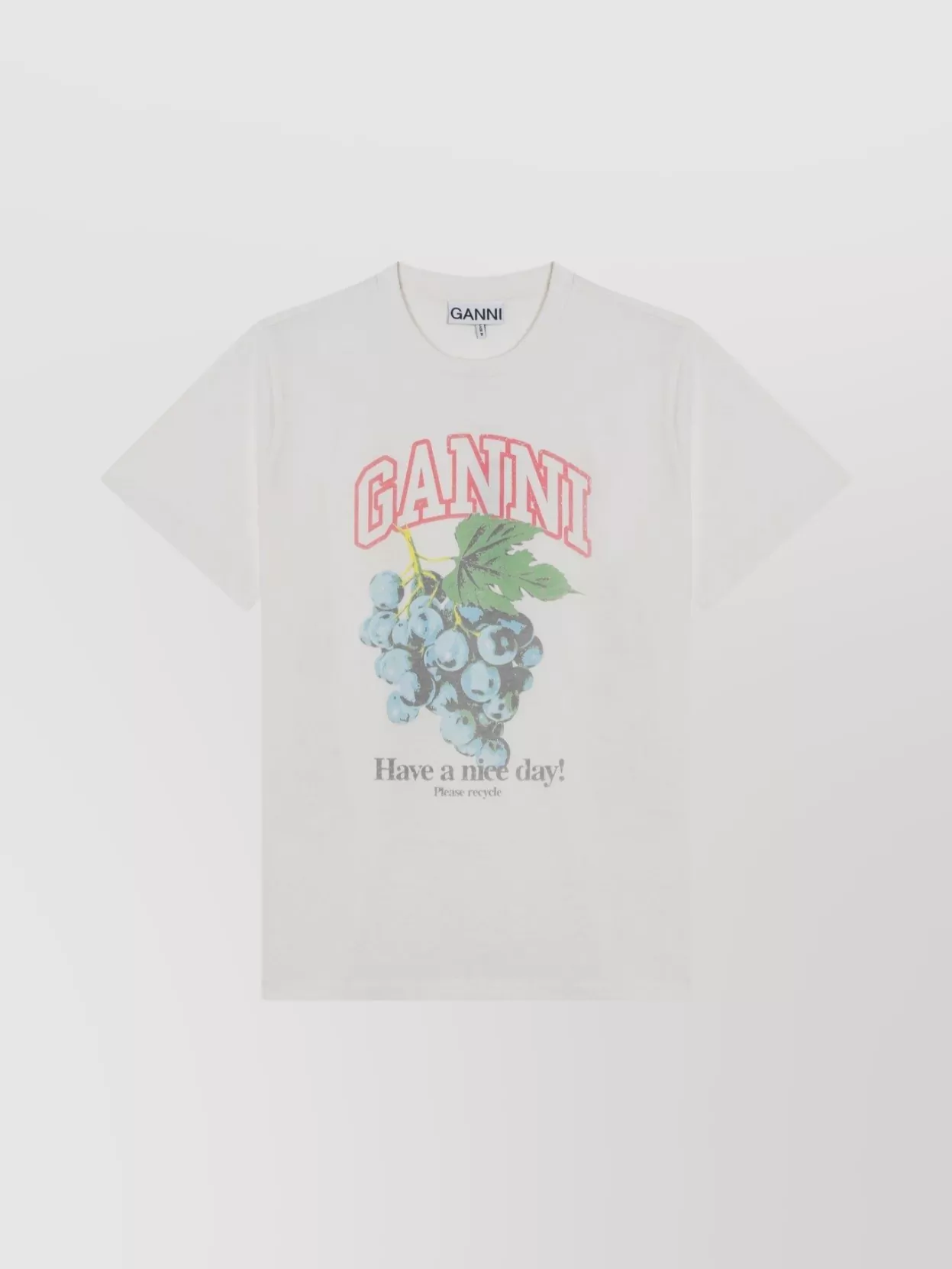 Ganni Grape Print Crew Neck Short Sleeve Top In White