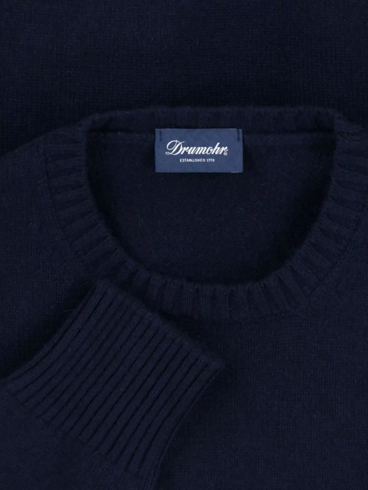 Drumohr Ribbed Crewneck Sweater With Cuffs And Hem In Blue
