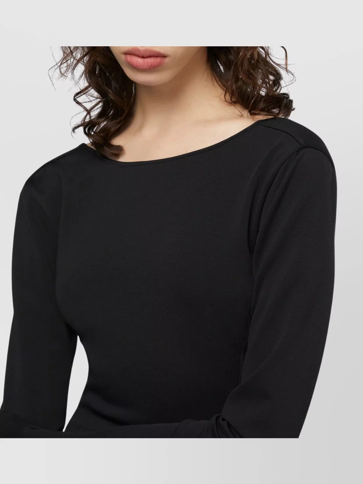 The Andamane Viviana Crew Neck Long Sleeve Open Back Dress In Black