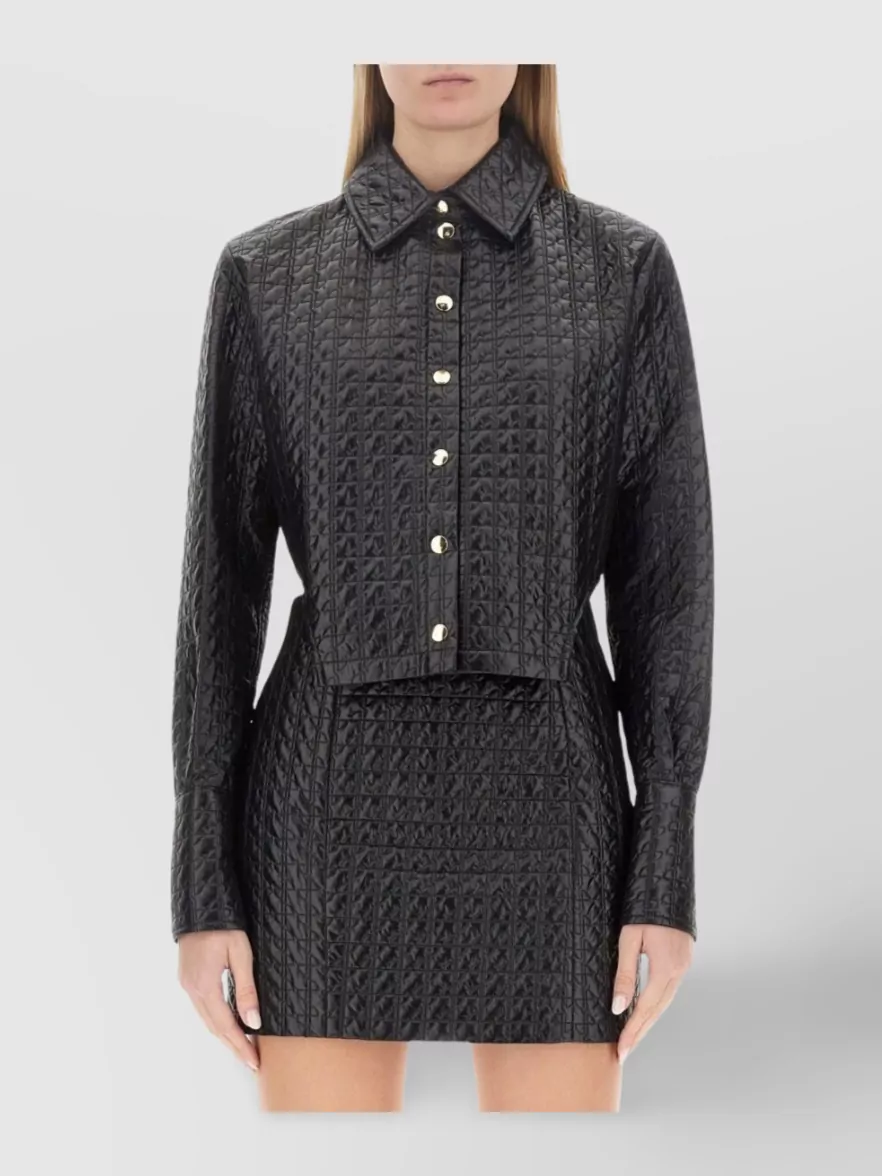 Patou Cropped Textured Collared Jacket With Cuffed Sleeves