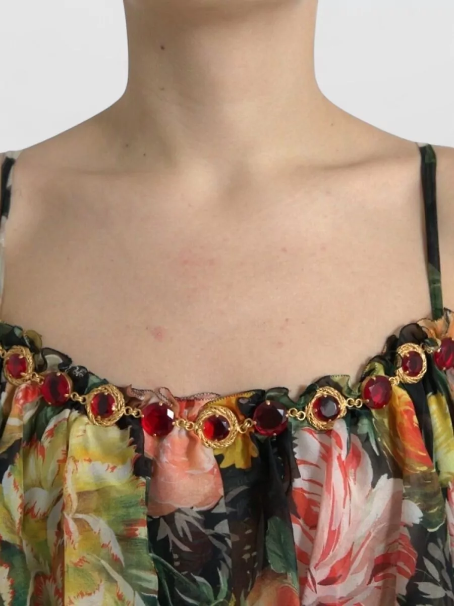 Dolce&Gabbana Silk Floral-Print Tiered Sleeveless Maxi Dress