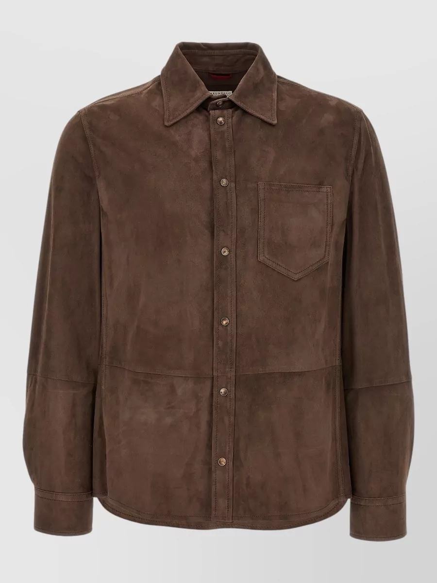 Brunello Cucinelli suede paneled shirt jacket