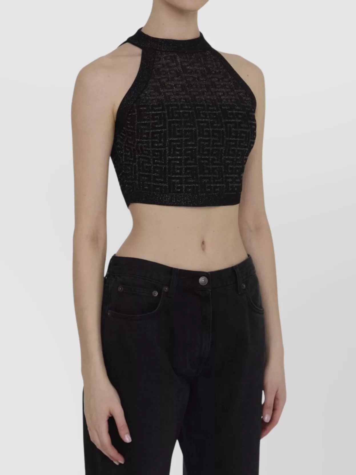 Balmain Geometric Pattern Knit Top In Black