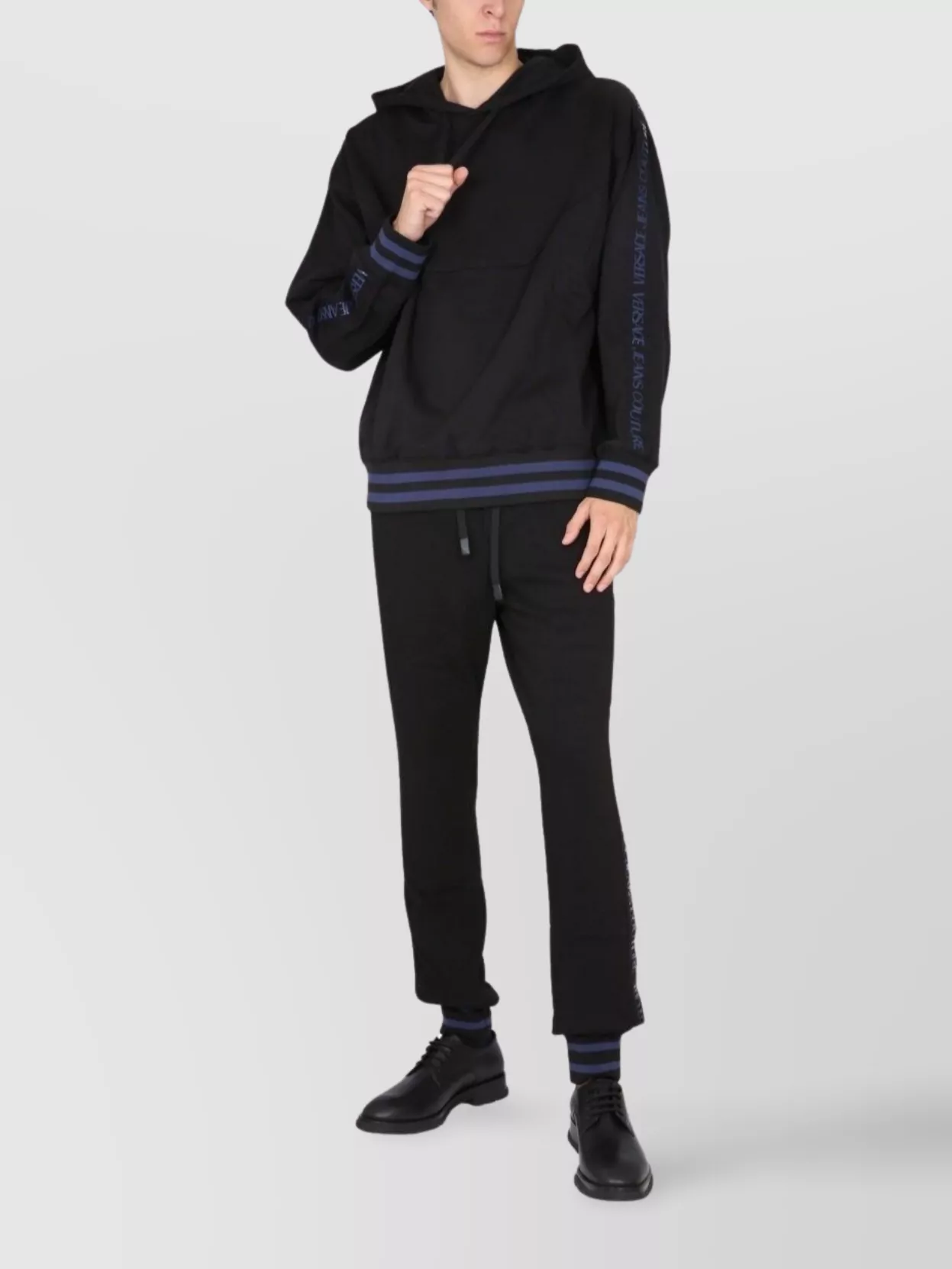 Shop Versace Jeans Couture Drawstring Hood Ribbed Cuffs Hem