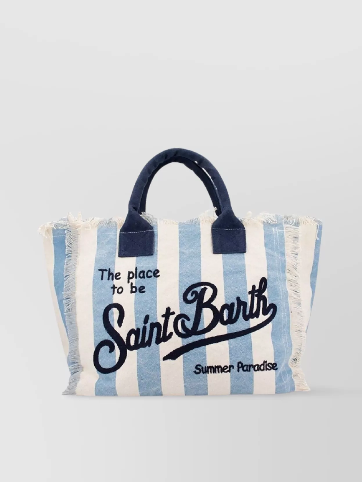 Saint Barth Striped Frayed Dual Handles Shoulder Bag In Blue