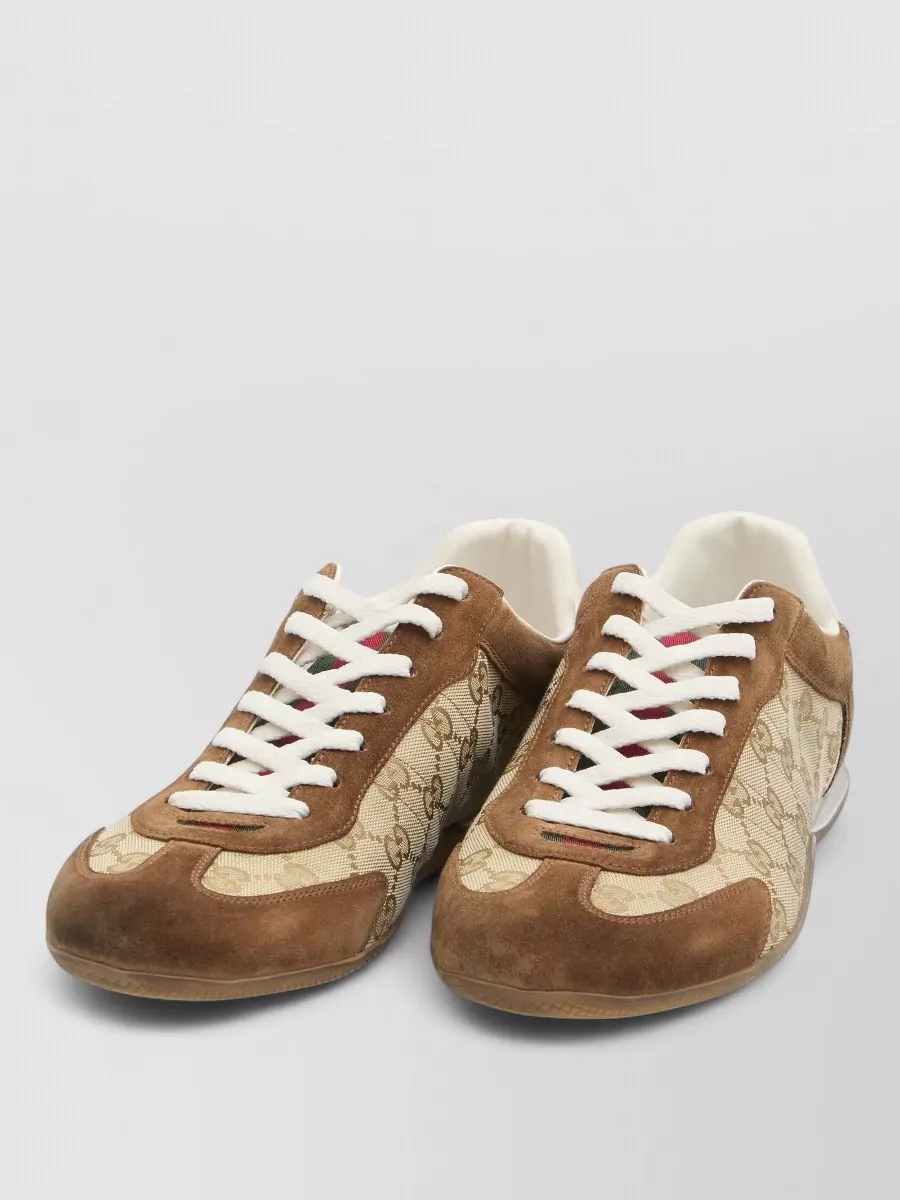 Gucci Shift Sneakers Monogram Fabric Suede Leather