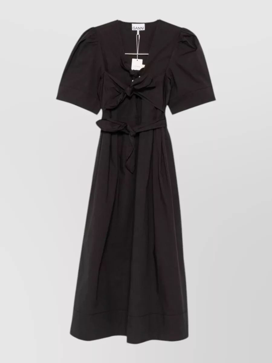 Ganni Organic cotton puff-sleeve midi dress
