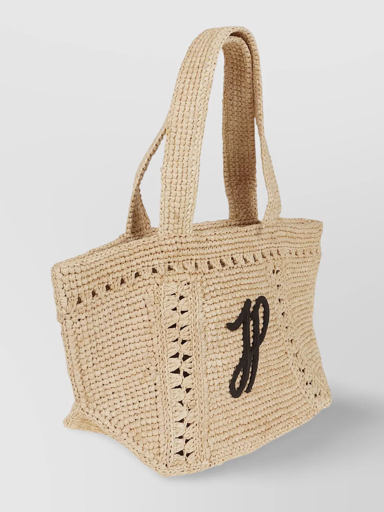 Patou Trapeze Raffia Tote Bag With Crochet Detailing