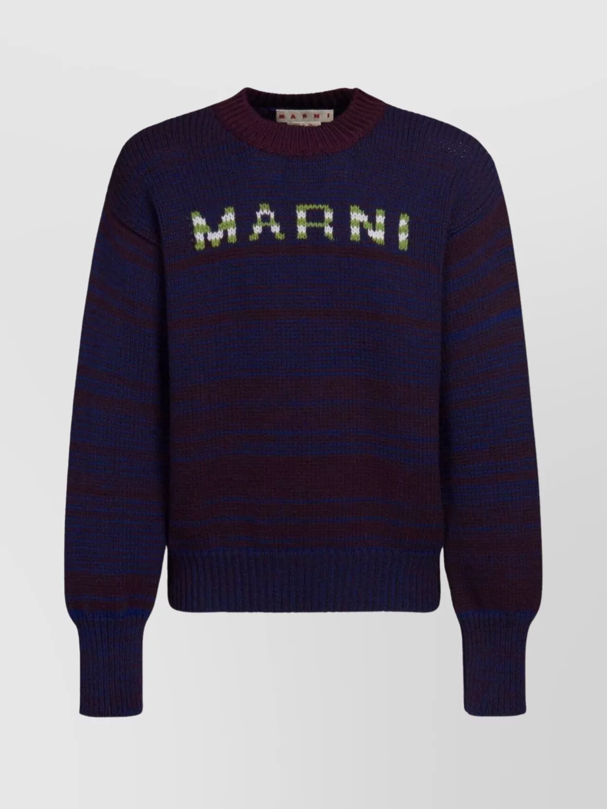 Shop Marni Contrast Stripe Crewneck Sweater In Blue