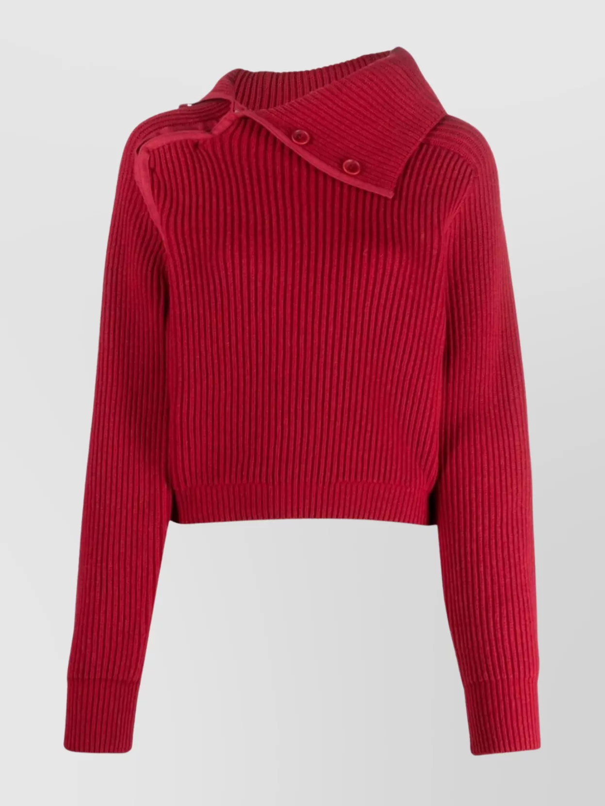 Shop Jacquemus Vega Asymmetric Cropped Knit With Button Accents In Burgundy