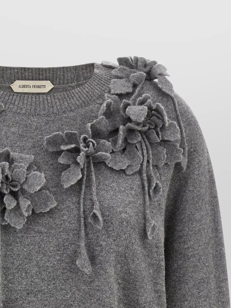 Alberta Ferretti Embroidered Virgin Wool Crew Neck Sweater