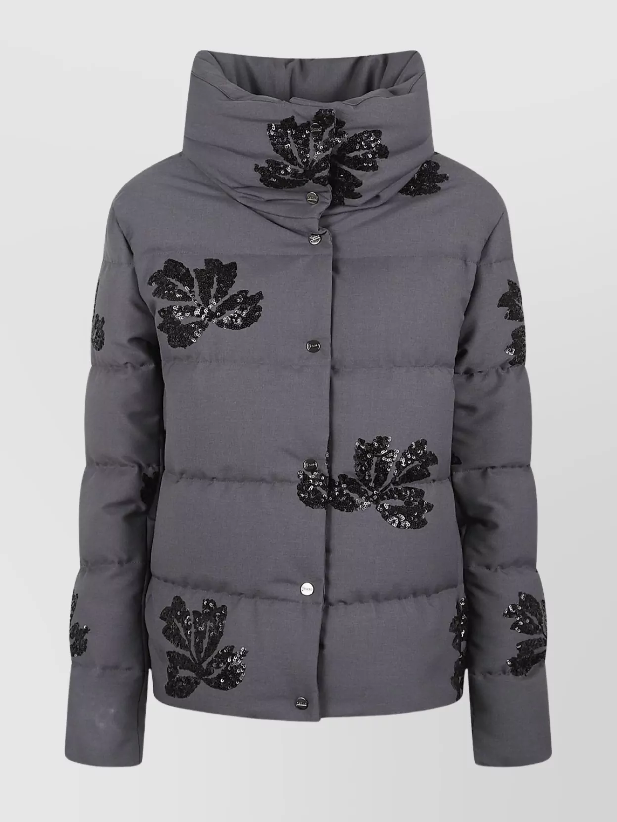 Herno High Collar Padded Jacket Sequins In Blue