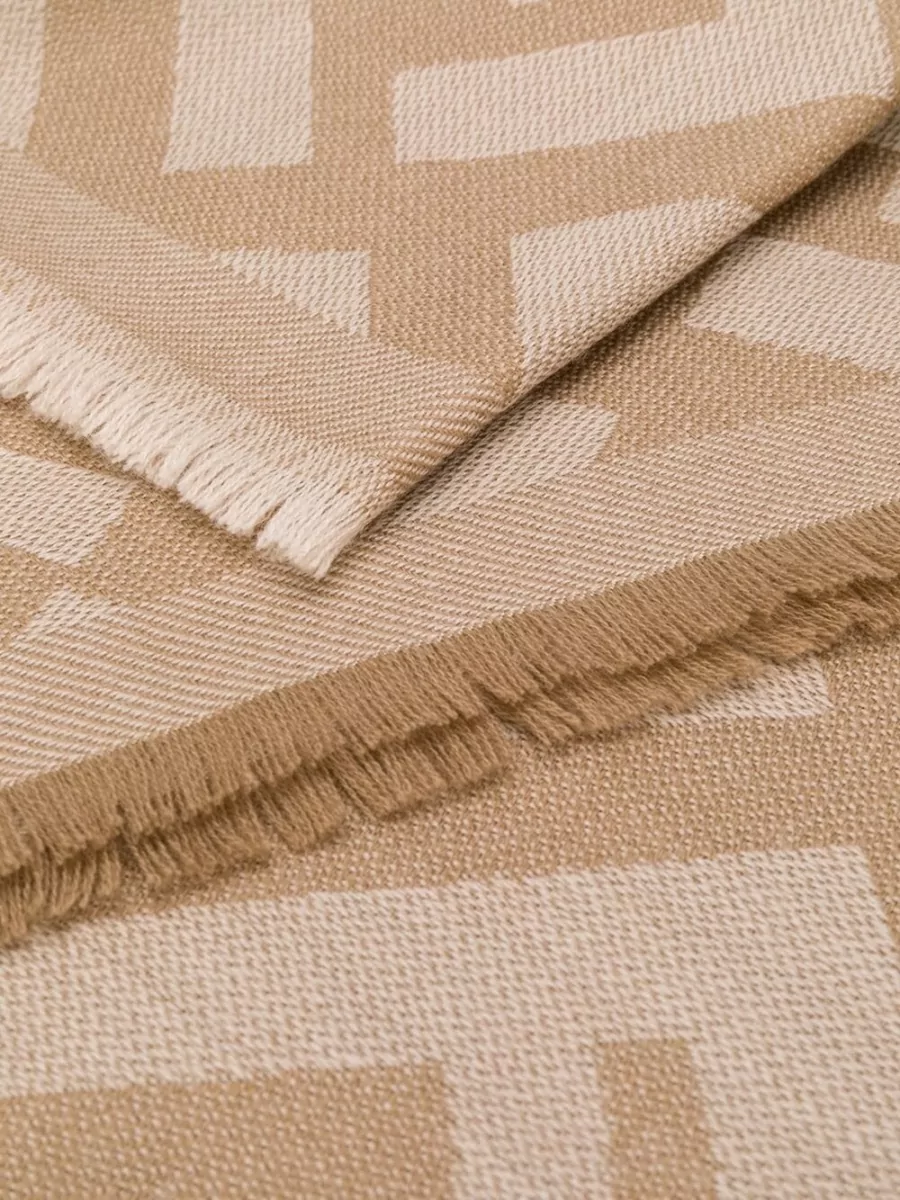 Fendi Ff Wool Scarf Geometric Pattern Fringed