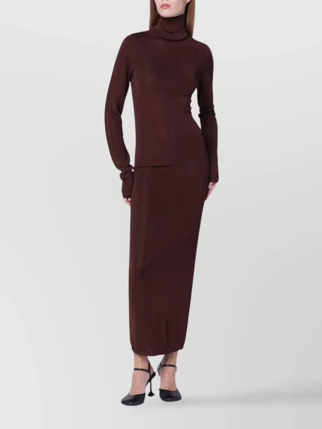 Entire Studios Fitted Maxi Turtleneck Dress With Long Sleeves In Burgundy
